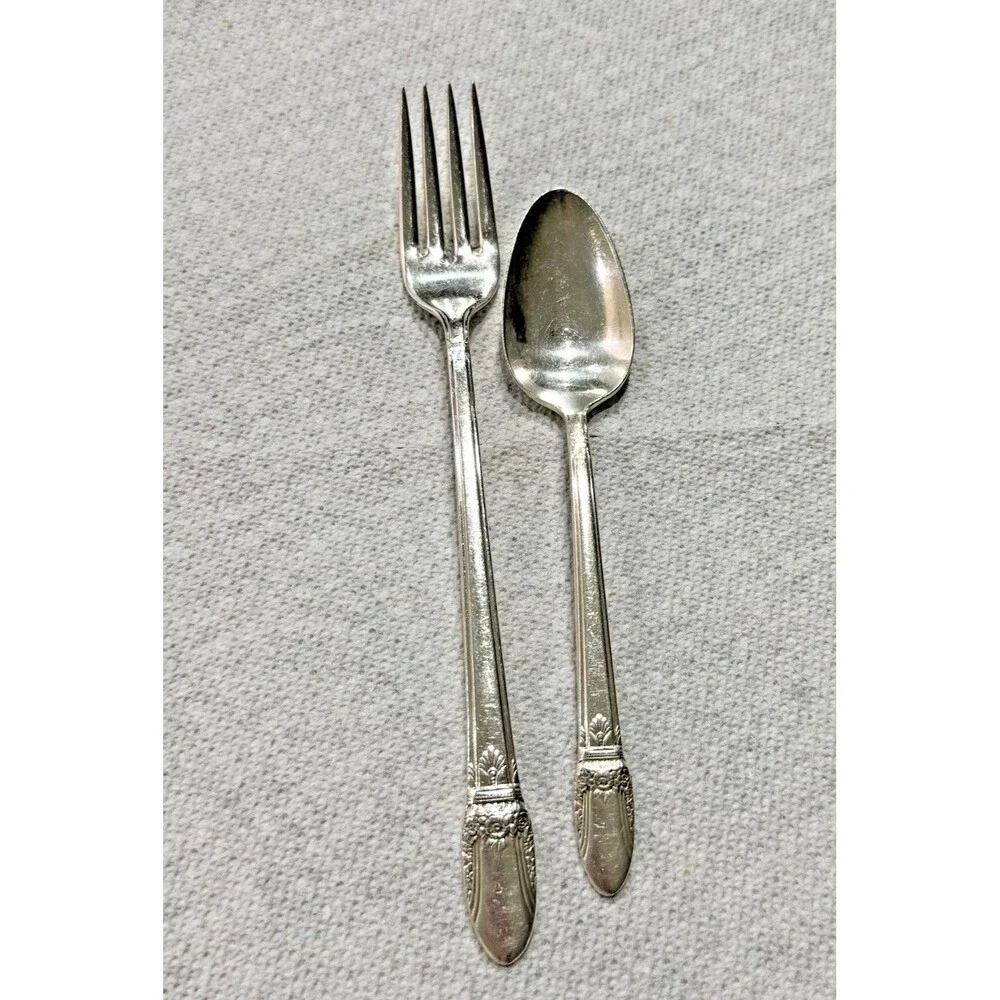 1847 Rogers Bros First Love Silverplate Floral Art Nouveau Flatware Fork & Spoon